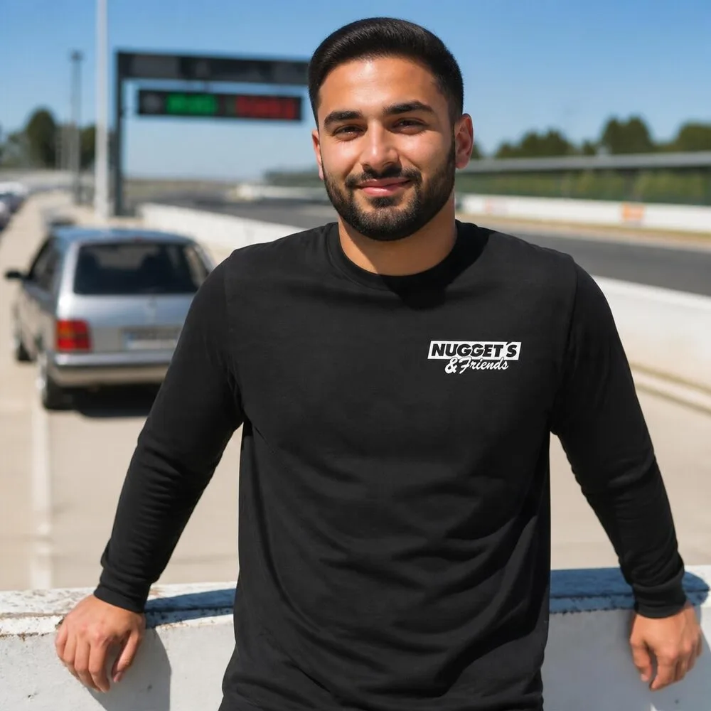 Men's Long Sleeve Tee, front, with the Nuggets and Friends chest logo