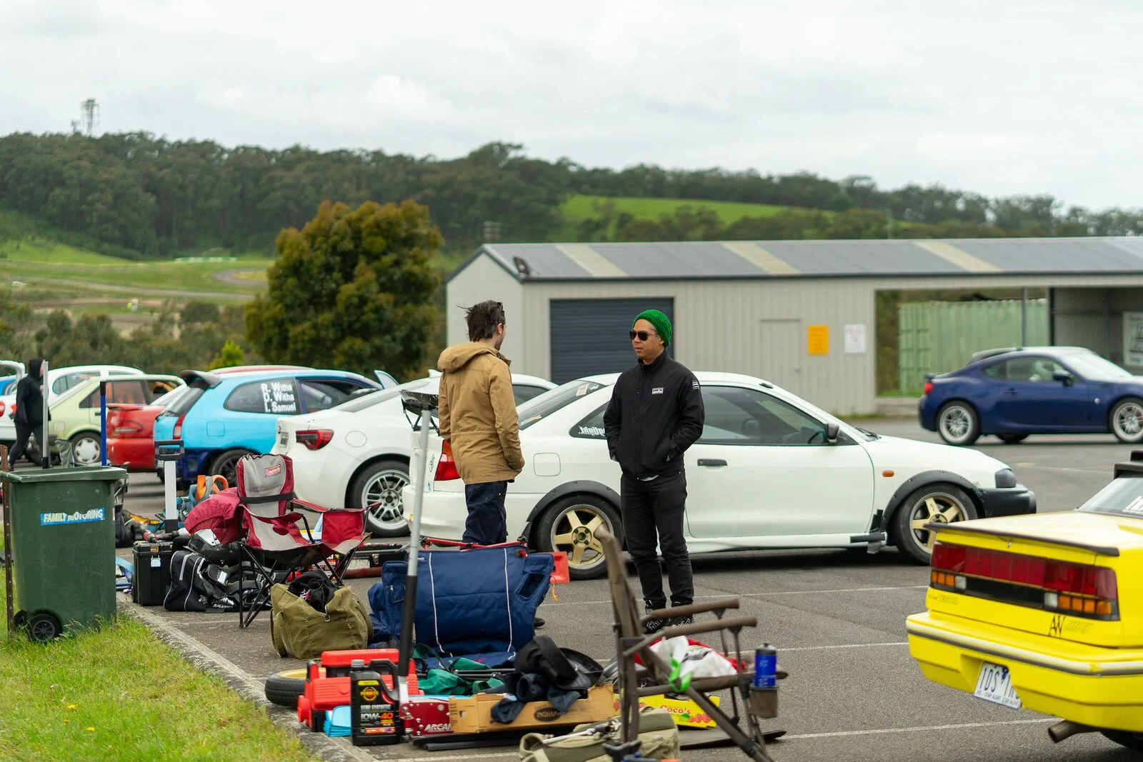 Cars and gear set up in the paddock