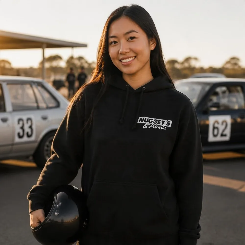 Women's Hoodie, front, with the Nuggets and Friends chest logo