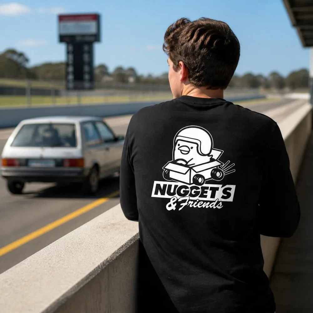 Men's Long Sleeve Tee, back, with the Nuggets and Friends print